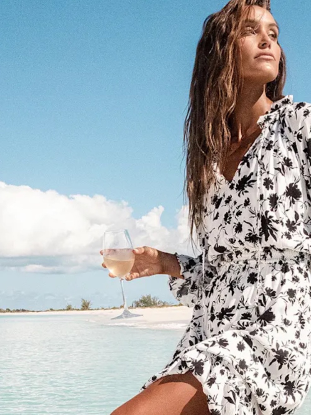 My Darling One White Floral Print Long Sleeve Maxi Dress Black White Size M
